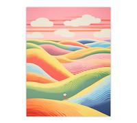 Artery8 Dreamland Hills Painting Abstract Golden Mountains Under Pink Skies Extra Large XL Wall Art Poster Print