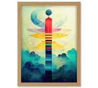 Artery8 Dreamy Mystical Spiritual Meditation Artwork Framed Wall Art Print A4 in Light Oak Artery8 Light Oak