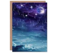 Artery8 Dreamy Night Sky Falling Stars and Full Moon Blank For Him Or Her Art Birthday Card