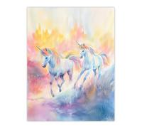 Artery8 Dreamy Rainbow Unicorns in Pastel Colour Forest Kids Bedroom Nursery Extra Large XL Wall Art Poster Print