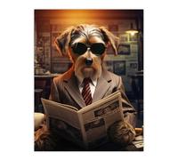 Artery8 Dressed To Impress Terrier Dog In Sunglasses Reading Newspaper In Coffee Shop Cafe Fun Unframed Wall Art Print Poster Home Decor Premium Artery8 Multicolor W12" x H16"