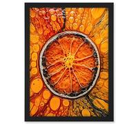 Artery8 Dried Orange Slice Vibrant Macro Liquid Painting Artwork Framed A3 Wall Art Print