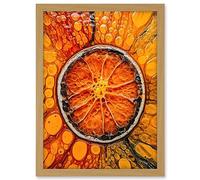 Artery8 Dried Orange Slice Vibrant Macro Liquid Painting Artwork Framed A3 Wall Art Print