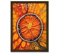 Artery8 Dried Orange Slice Vibrant Macro Liquid Painting Artwork Framed A3 Wall Art Print