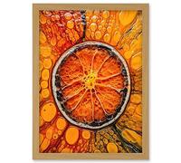 Artery8 Dried Orange Slice Vibrant Macro Liquid Painting Artwork Framed Wall Art Print A4