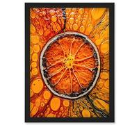 Artery8 Dried Orange Slice Vibrant Macro Liquid Painting Artwork Framed Wall Art Print A4