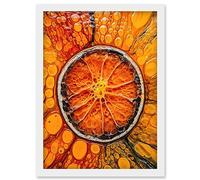 Artery8 Dried Orange Slice Vibrant Macro Liquid Painting Artwork Framed Wall Art Print A4