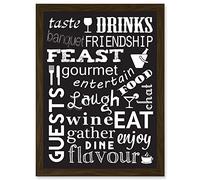 Artery8 Drink Food Feast Wine Kitchen Words Black Quote Artwork Framed Wall Art Print A4