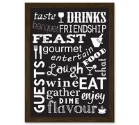 Artery8 Drink Food Feast Wine Kitchen Words Black Quote Artwork Framed Wall Art Print A4 in Brown Artery8 Brown
