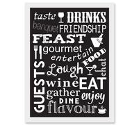 Artery8 Drink Food Feast Wine Kitchen Words Black Quote Artwork Framed Wall Art Print A4 in White Artery8 White
