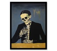 Artery8 Drowning My Sorrows By Ryan Ramirez Skeleton Bones Halloween Artwork Painting Art Print Framed Poster Wall Decor in Black | Size: W12" x H16" Artery8 Black W12" x H16"