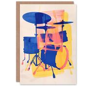 Artery8 Drummer Music Drum Set Yellow Blue Pink Birthday Card Artery8 Multicolor