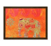 Artery8 DT Indian Collage Elephant Patterned Artwork Framed Wall Art Print A4 in Brown Artery8 Brown