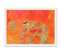 Artery8 DT Indian Collage Elephant Patterned Artwork Framed Wall Art Print A4 in White Artery8 White