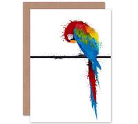 Artery8 Dt Paint Splat Parrot Birthday Greetings Card Artery8 Multicolor