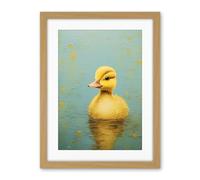 Artery8 Duckling on the Water Oil Painting Yellow and Duck Egg Blue Baby Artwork Framed Wall Art Print 18X24 Inch