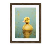 Artery8 Duckling on the Water Oil Painting Yellow and Duck Egg Blue Baby Artwork Framed Wall Art Print 18X24 Inch