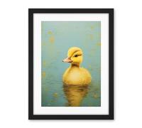 Artery8 Duckling on the Water Oil Painting Yellow and Duck Egg Blue Baby Artwork Framed Wall Art Print 18X24 Inch