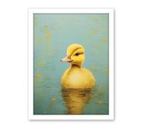Artery8 Duckling on the Water Oil Painting Yellow and Duck Egg Blue Baby Artwork Framed Wall Art Print 18X24 Inch