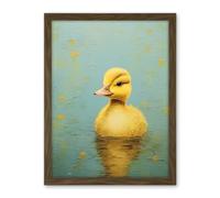 Artery8 Duckling on the Water Oil Painting Yellow and Duck Egg Blue Baby Artwork Framed Wall Art Print 18X24 Inch