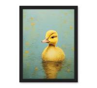 Artery8 Duckling on the Water Oil Painting Yellow and Duck Egg Blue Baby Artwork Framed Wall Art Print 18X24 Inch
