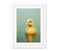 Artery8 Duckling on the Water Oil Painting Yellow and Duck Egg Blue Baby Artwork Framed Wall Art Print 18X24 Inch