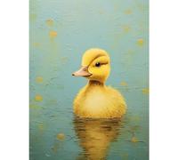 Artery8 Duckling on the Water Oil Painting Yellow and Duck Egg Blue Baby Large Wall Art Poster Print Thick Paper 18X24 Inch