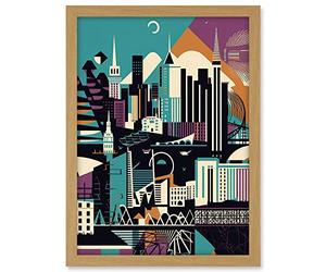 Artery8 Dundee City Modern Abstract Geometric Cityscape Artwork Framed A3 Wall Art Print