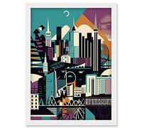 Dundee City Modern Abstract Geometric Cityscape Artwork Framed Wall Art Print A4 Artery8 White One Size