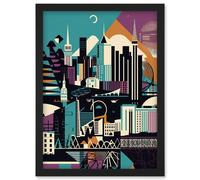 Dundee City Modern Abstract Geometric Cityscape Artwork Framed Wall Art Print A4 Artery8 Black One Size