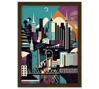 Dundee City Modern Abstract Geometric Cityscape Artwork Framed Wall Art Print A4 Artery8 Brown One Size