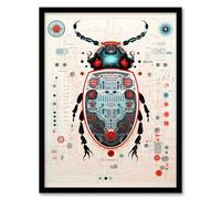 Artery8 Dung Beetle Robot Hybrid Secret Military Schematic Blueprint Futuristic Complex Arcane Manuscript Gift For Him Man Cave Artwork Framed Wall Art Print 18X24 Inch