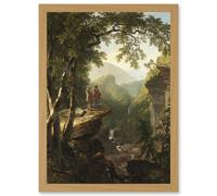 Durand Kindred Spirits Painting Cliffs Landscape Artwork Framed Wall Art Print A4 Artery8 Light Oak One Size