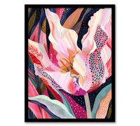 Artery8 Dutch Tulip Mania Colourful Flower Folk Patterns Framed Wall Art in Pink | Size: W12" x H16" Artery8 Pink W12" x H16"