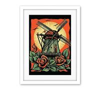 Artery8 Dutch Windmill and Roses Tattoo Ink Body Art Rockabilly Americana 50s Artwork Framed Wall Art Print 18X24 Inch
