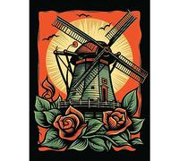 Artery8 Dutch Windmill and Roses Tattoo Ink Body Art Rockabilly Americana 50s Extra Large XL Wall Art Poster Print