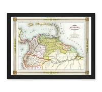 Artery8 Duvotenay 1846 Map Colombia Guyana Americas Artwork Framed Wall Art Print A4 in Black Artery8 Black