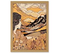 Artery8 Earth Goddess Blooming Flowers Mountain Landscape Artwork Framed A3 Wall Art Print