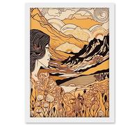 Artery8 Earth Goddess Blooming Flowers Mountain Landscape Artwork Framed A3 Wall Art Print