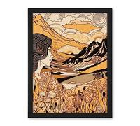 Artery8 Earth Goddess Blooming Flowers Mountain Landscape Artwork Framed Wall Art Print 18X24 Inch