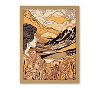 Artery8 Earth Goddess Blooming Flowers Mountain Landscape Artwork Framed Wall Art Print 18X24 Inch