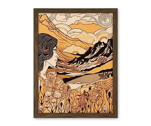 Artery8 Earth Goddess Blooming Flowers Mountain Landscape Artwork Framed Wall Art Print 18X24 Inch