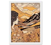 Artery8 Earth Goddess Blooming Flowers Mountain Landscape Artwork Framed Wall Art Print A4