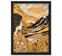 Artery8 Earth Goddess Blooming Flowers Mountain Landscape Artwork Framed Wall Art Print A4 in Black Artery8 Black