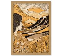 Artery8 Earth Goddess Blooming Flowers Mountain Landscape Artwork Framed Wall Art Print A4