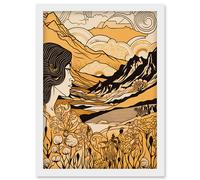 Artery8 Earth Goddess Blooming Flowers Mountain Landscape Artwork Framed Wall Art Print A4