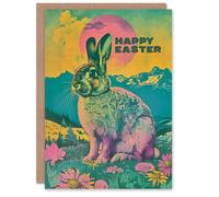 Artery8 Easter Card Bunny Psychedelic Colour Gradient Meadow For Her Gran Sister Niece Daughter Wife Woman Greeting Card