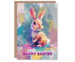 Artery8 Easter Card Cute Baby Bunny Rabbit Pastel Colour Oil Painting For Child Kids Greeting Card
