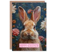 Artery8 Easter Card Cute Bunny Rabbit Floral Pattern Design For Her Gran Sister Niece Daughter Wife Woman Greeting Card