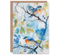Artery8 Eastern Bluebirds in Tree Watercolour Bird Lover Greeting Birthday Card Him Her All Blank